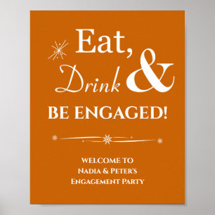 Orange Retro Eat Drink Be Engaged Engagement Poster