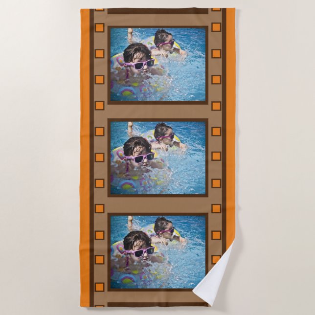 Orange Retro Film Strip  Photo Beach Towel (Front)