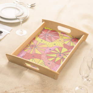 Orange Retro Floral Art Serving Tray