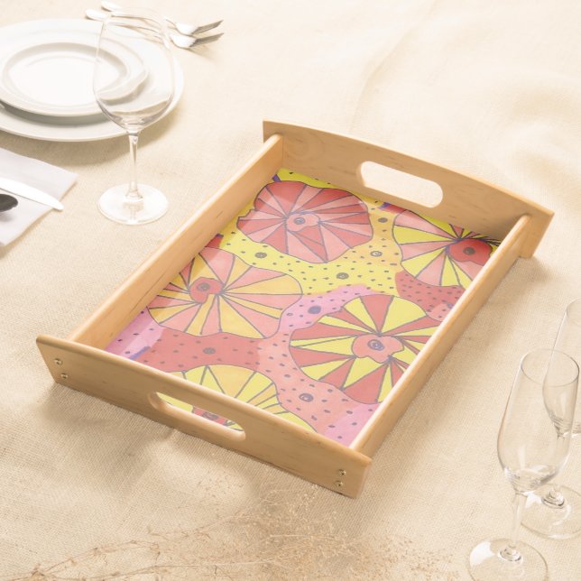 Orange Retro Floral Art Serving Tray (Front)
