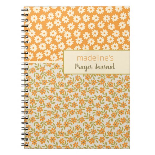 Orange Retro Floral Personalized Prayer Journal