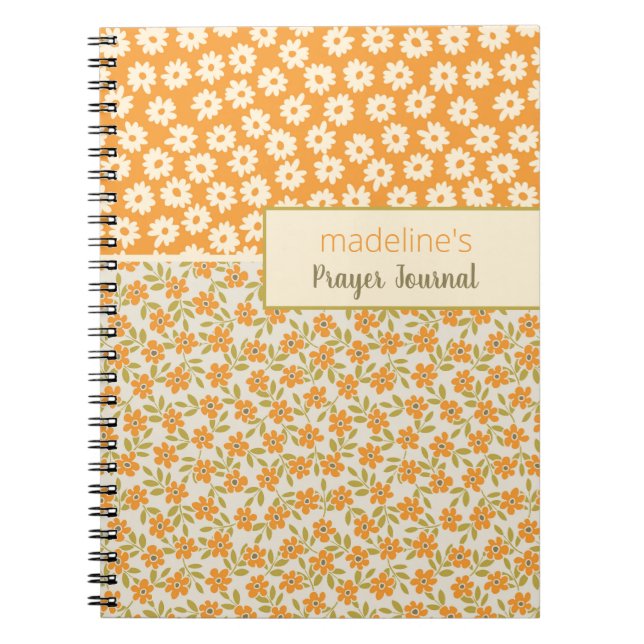 Orange Retro Floral Personalized Prayer Journal (Front)