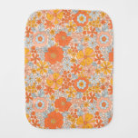 Orange Retro Flower Pattern Baby Burp Cloth