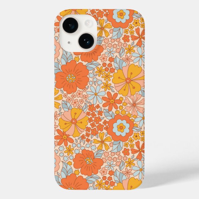 Orange Retro Flower Pattern Case-Mate iPhone Case (Back)
