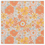Orange Retro Flower Pattern Fabric