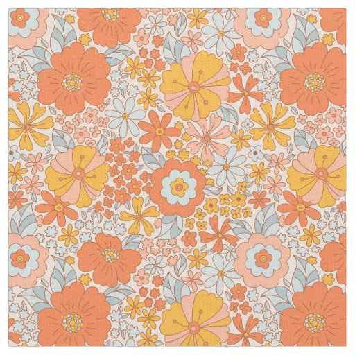 Orange Retro Flower Pattern Fabric
