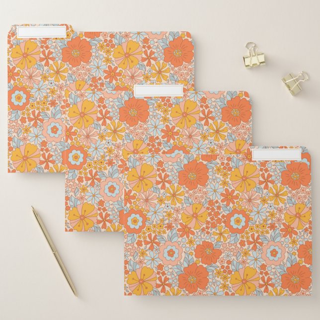 Orange Retro Flower Pattern File Folder (Set)