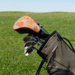 Orange Retro Flower Pattern Golf Head Cover