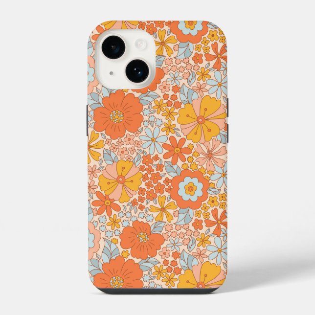 Orange Retro Flower Pattern Iphone Case (Back)