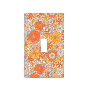 Orange Retro Flower Pattern Light Switch Cover