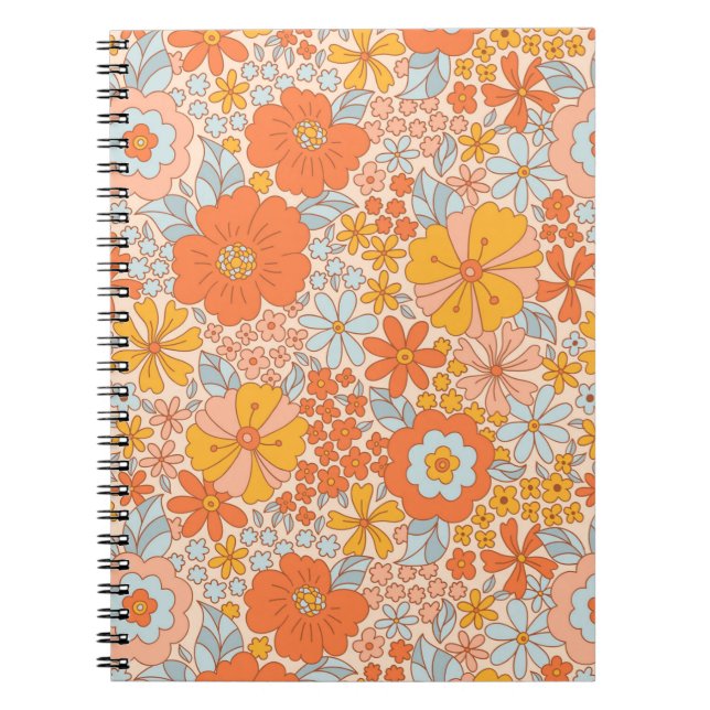 Orange Retro Flower Pattern Notebook (Front)