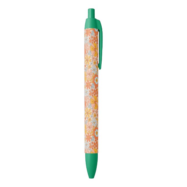 Orange Retro Flower Pattern Pen (Bottom (Vertical))