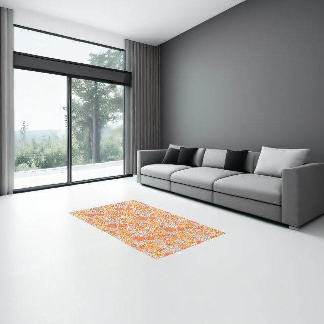 Orange Retro Flower Pattern Rug (Insitu (Indoor 3))