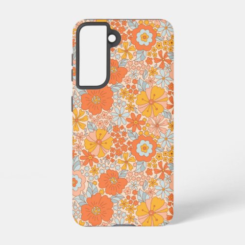 Orange Retro Flower Pattern Samsung Galaxy S21 Case