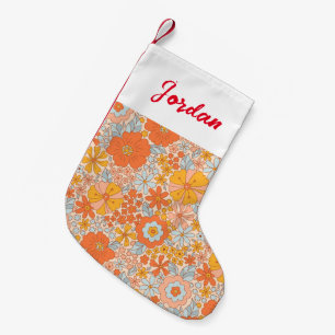 Orange Retro Flower Pattern Small Christmas Stocking