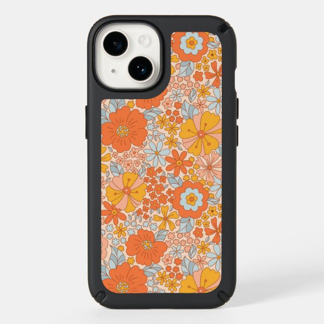 Orange Retro Flower Pattern Speck iPhone Case (Front)