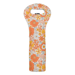 Orange Retro Flower Pattern Wine Bag