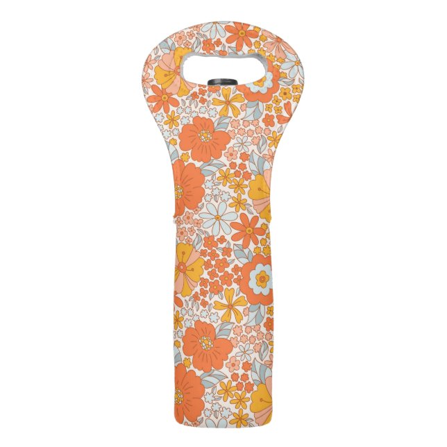Orange Retro Flower Pattern Wine Bag (Front)