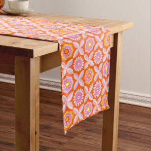 Orange retro flowers long table runner