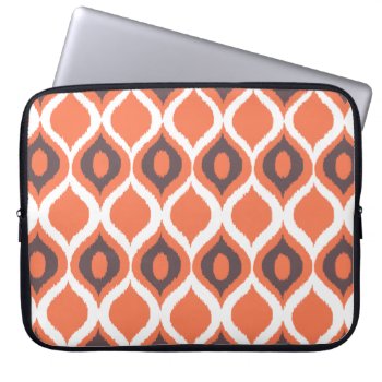 Orange Retro Geometric Ikat Tribal Print Pattern Laptop Sleeve by SharonaCreations at Zazzle