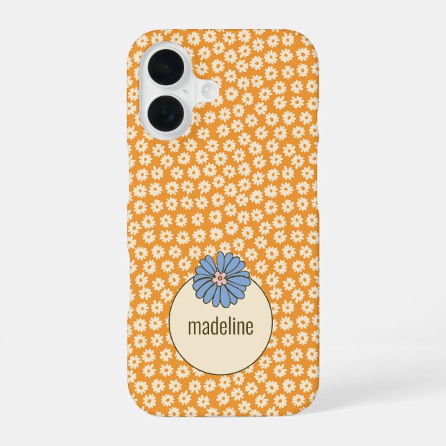 Orange Retro Girly Flower Pattern Iphone Case (Back)