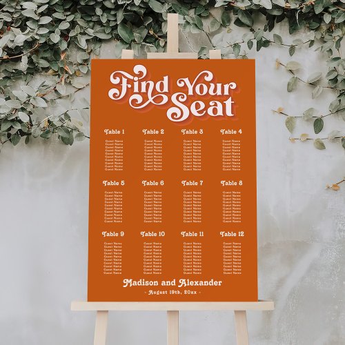Orange Retro Groovy Disco Wedding Seating Chart  Foam Board