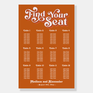 Orange Retro Groovy Disco Wedding Seating Chart  Foam Board