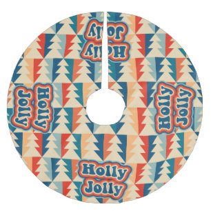 Orange Retro Groovy Holly Jolly Christmas Tree Brushed Polyester Tree Skirt