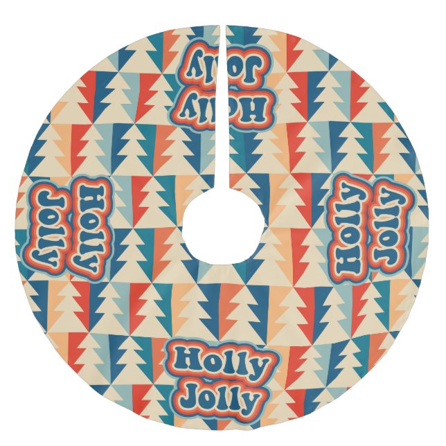 Orange Retro Groovy Holly Jolly Christmas Tree Brushed Polyester Tree Skirt (Front)