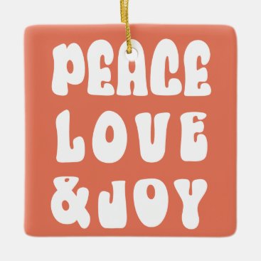 Orange Retro Groovy Peace Love Joy Holiday Photo Ceramic Ornament