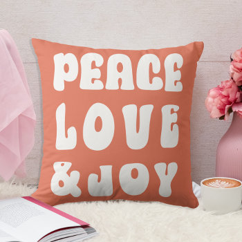 Orange Retro Groovy Peace Love Joy Holiday  Throw Pillow by XmasMall at Zazzle