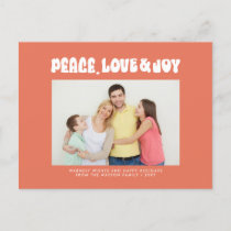 Orange Retro Groovy Peace Love Joy Photo Holiday Postcard