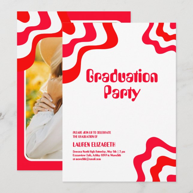 Orange Retro Groovy Photo Graduation Invitation (Front/Back)