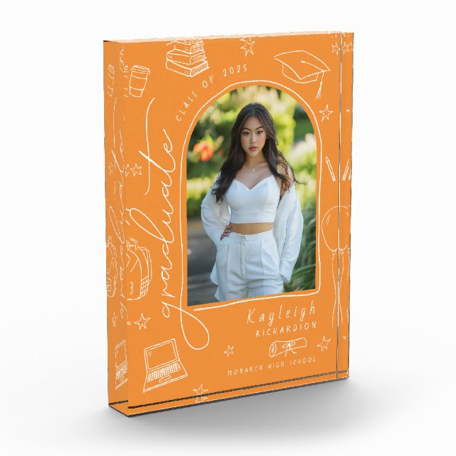 Orange Retro Hand Drawn Graduation Photo Block (Left)