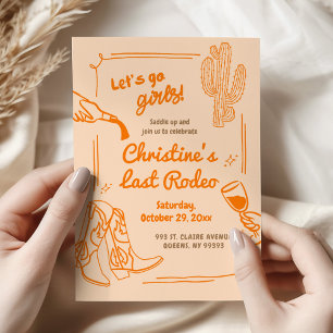 Orange Retro Last Rodeo Cowgirl Bachelorette Party Invitation