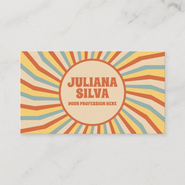 Orange Retro Line with QR Business Card (Front)