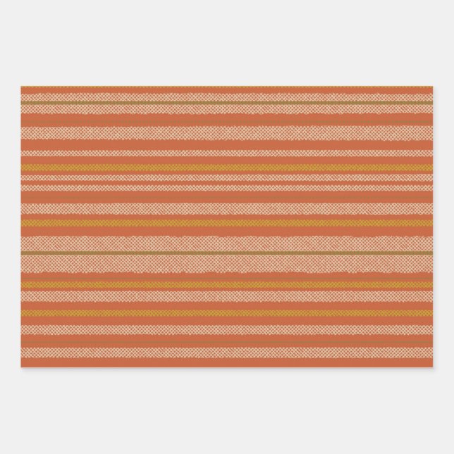 Orange Retro Mesh Stripes Wrapping Paper Sheets (Front)