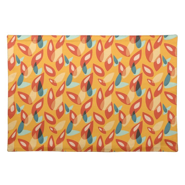 Orange Retro Modern Design - 70s Style Geometric Cloth Placemat (Front)