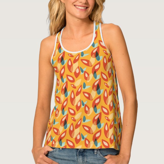 Orange Retro Modern Design - 70s Style Geometric Tank Top (Front)