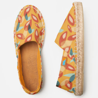 Orange Retro Modern Geometric Leaves 70s Pattern Espadrilles