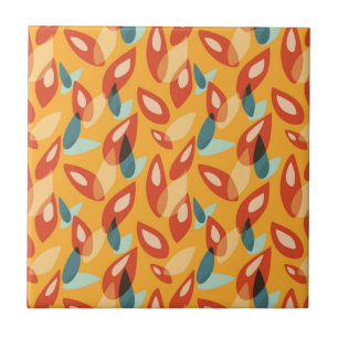 Orange Retro Modern Geometric Leaves 70s Pattern Tile