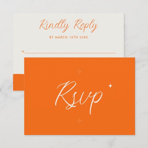 Orange Retro Modern Minimalist Bold Wedding RSVP Card