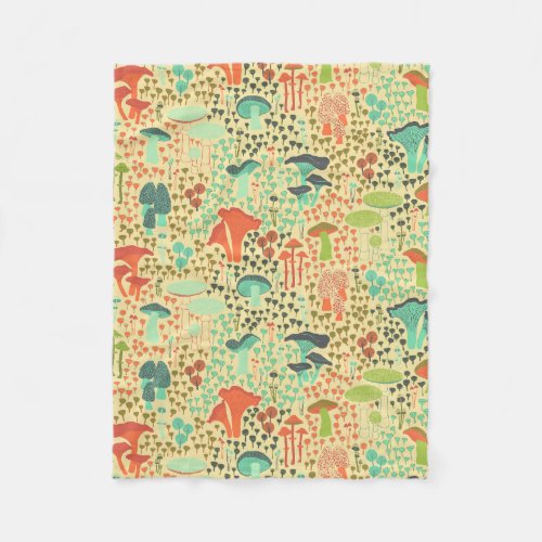 Orange Retro Mushroom Fleece Blanket