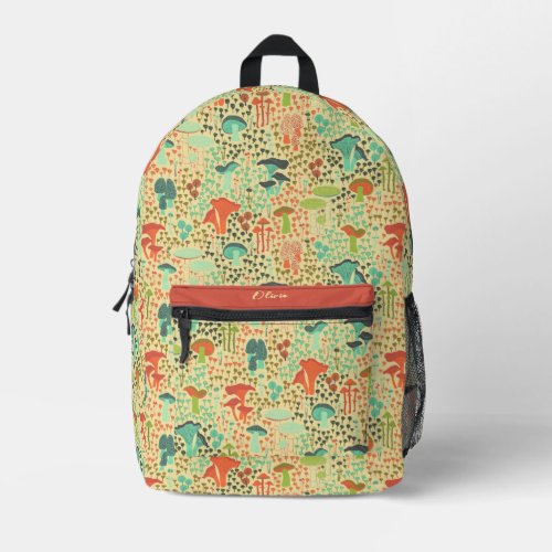 Orange Retro Mushroom Printed Backpack