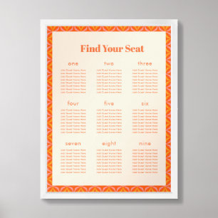 Orange Retro Petal Border Wedding Seating Chart