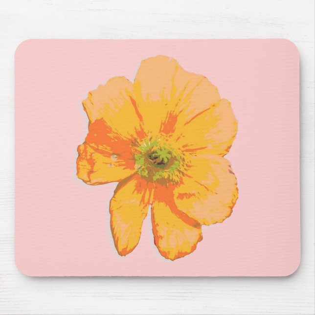 Orange Retro/ PopArt Flower Mouse Pad (Front)
