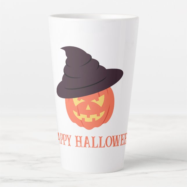 Orange Retro Pumpkin Happy Halloween Latte Mug (Front)