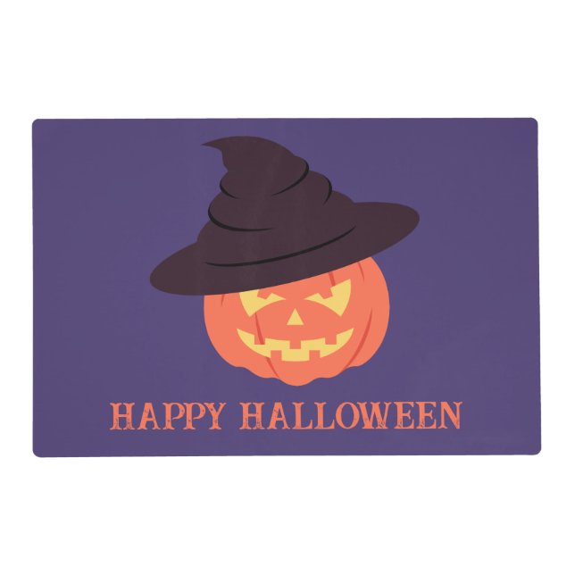 Orange Retro Pumpkin “Happy Halloween” Placemat (Front)