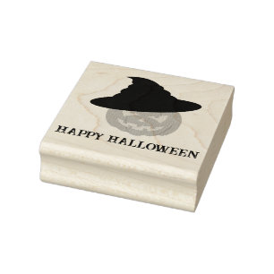 Orange Retro Pumpkin Happy Halloween Rubber Stamp