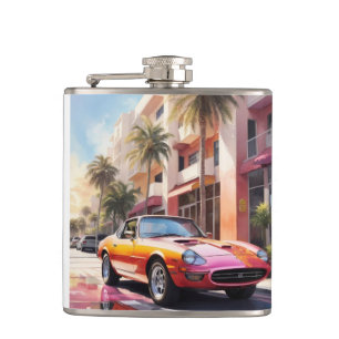 Orange Retro Sport Car on Your Pocket Flask
